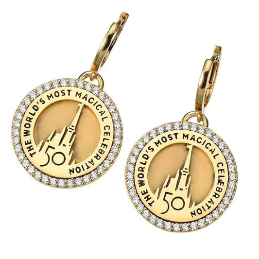 Disney Store Japan CRISLU Castle Earrings Walt Disney World 50th Luxe Logo CZ