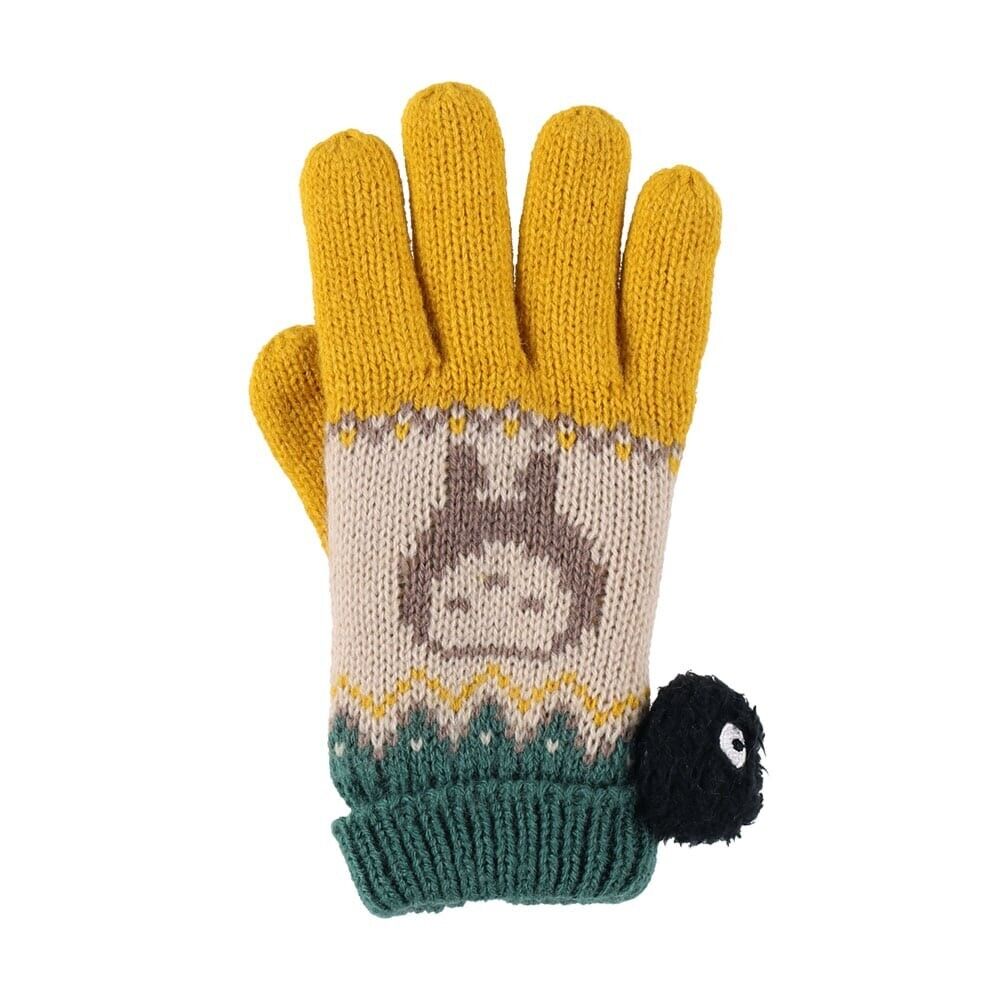 Studio Ghibli My Neighbor Totoro Knit Glove Kids 7.4in Fleece Beige Green Winter