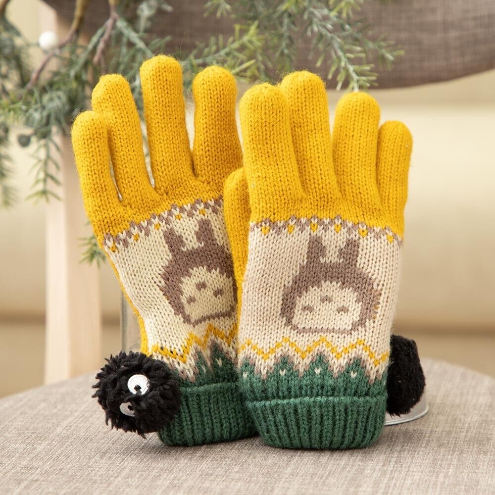 Studio Ghibli My Neighbor Totoro Knit Glove Kids 7.4in Fleece Beige Green Winter