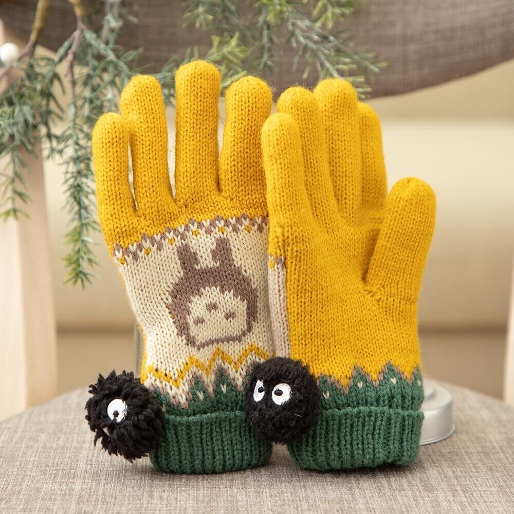 Studio Ghibli My Neighbor Totoro Knit Glove Kids 7.4in Fleece Beige Green Winter