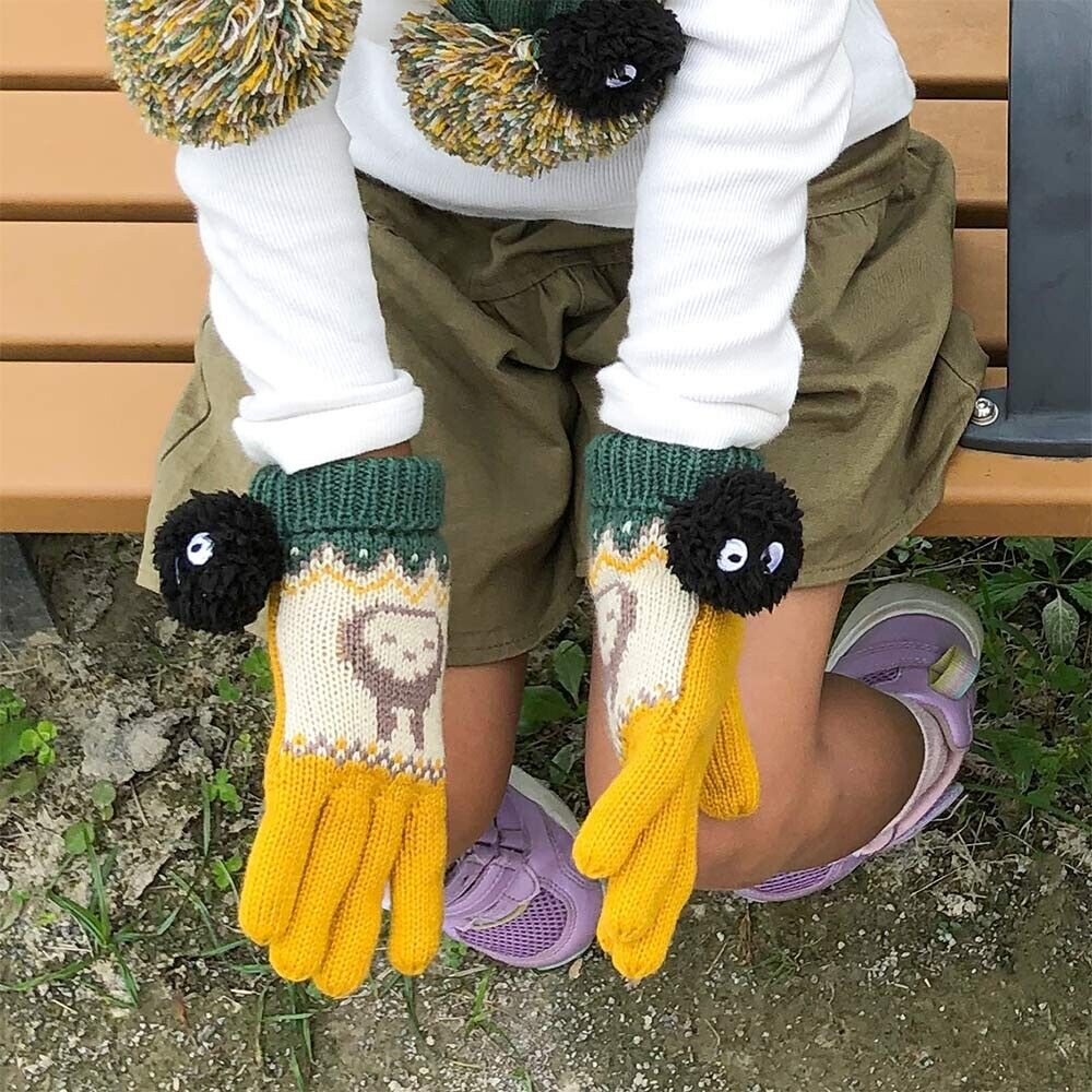 Studio Ghibli My Neighbor Totoro Knit Glove Kids 7.4in Fleece Beige Green Winter