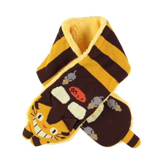 Ghibli My Neighbor Totoro Knit Scarf Kids 39in Cat Bus Boa Brown Yellow Border