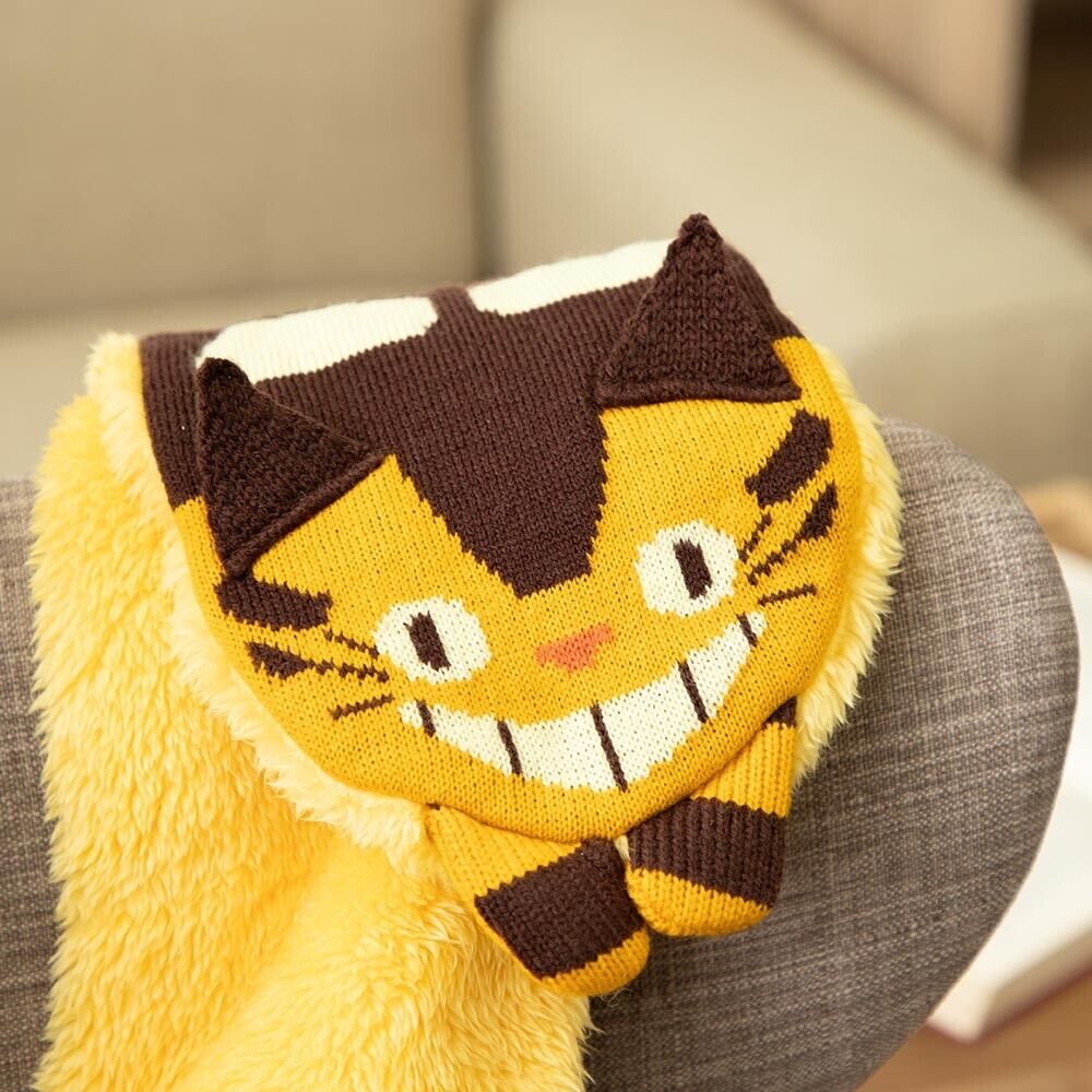 Ghibli My Neighbor Totoro Knit Scarf Kids 39in Cat Bus Boa Brown Yellow Border