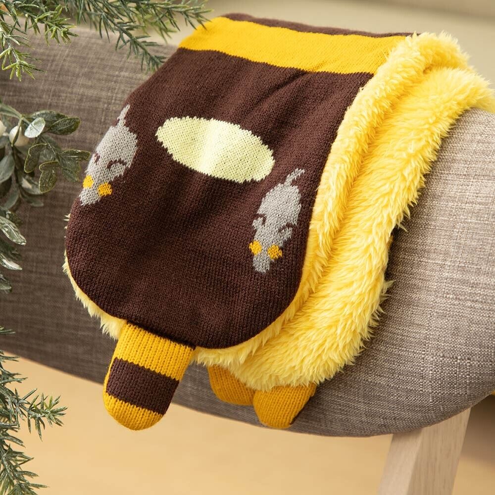 Ghibli My Neighbor Totoro Knit Scarf Kids 39in Cat Bus Boa Brown Yellow Border