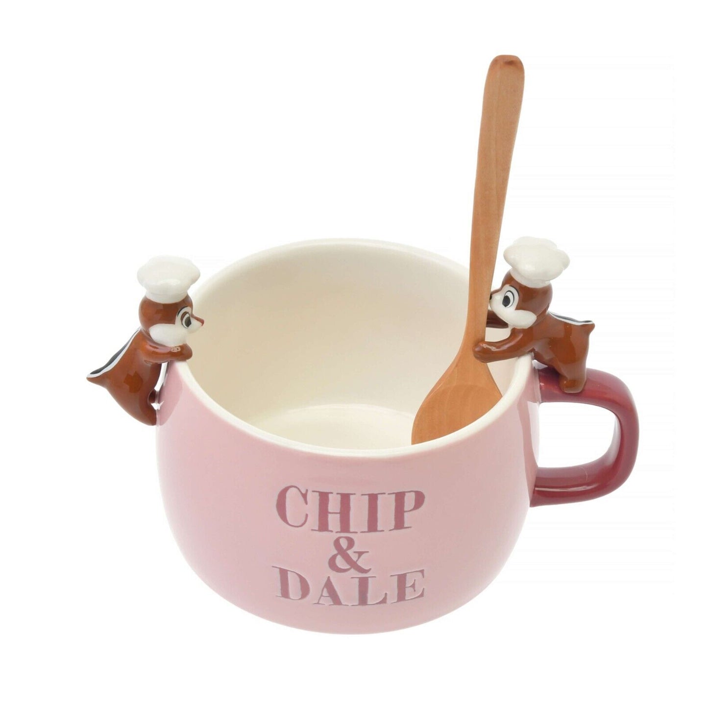 Disney Store Japan Chip and Dale Soup Mug Cup Spoon Set Pink Ceramic Drinkware