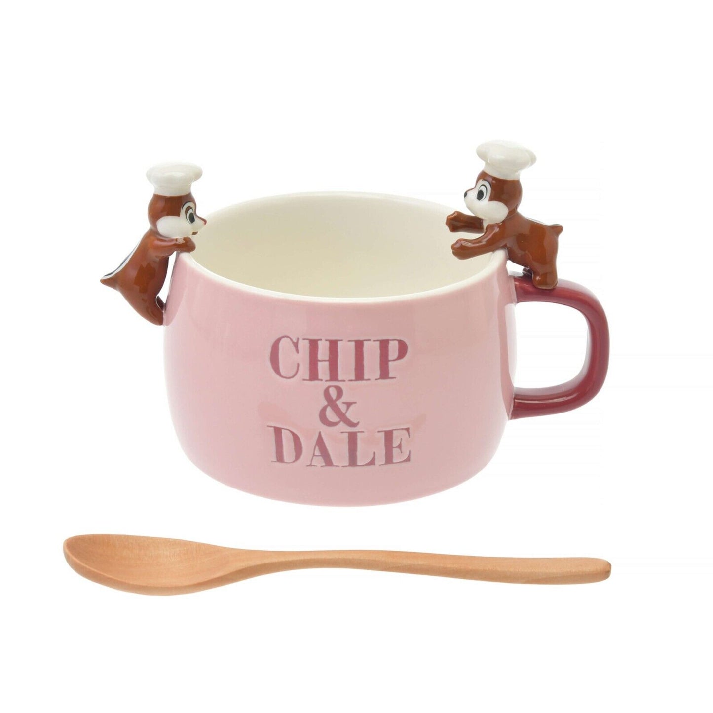 Disney Store Japan Chip and Dale Soup Mug Cup Spoon Set Pink Ceramic Drinkware